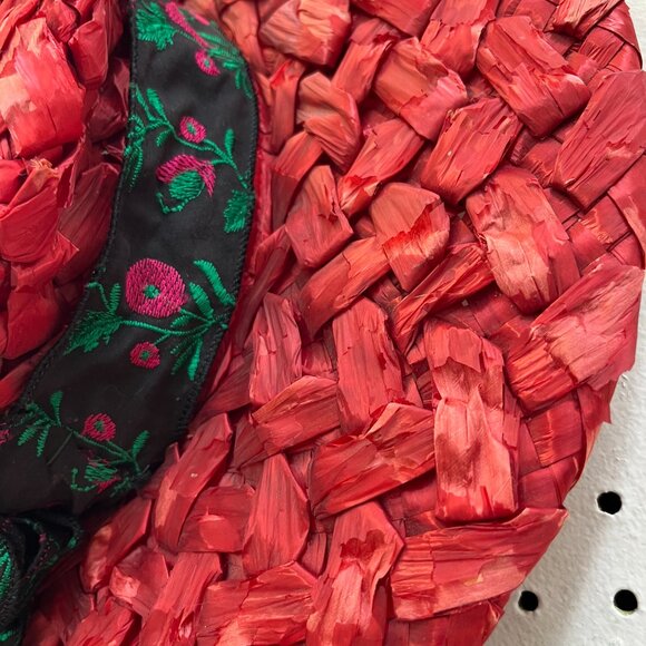 Miss Eileen Red Straw Hat with New Ribbon circa 1940 - Picture 2 of 6